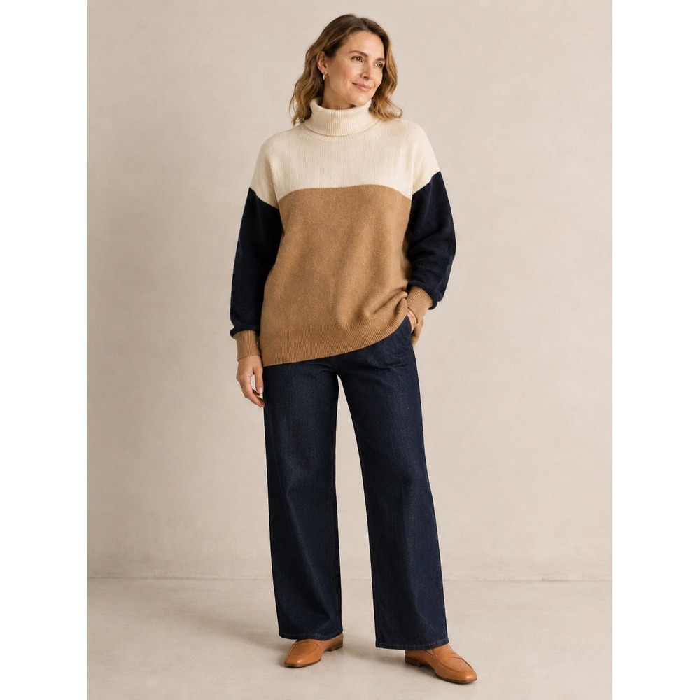 Madewell Colorblock Turtleneck Sweater Wool Blend Minimalist Old Money Large
